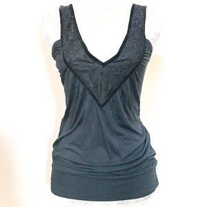 Guess Jeans Black Tank Top Lace Velour V-Neck